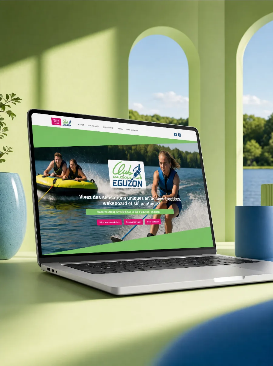 Le site du Club Nautique Eguzon sur un écran d'ordinateur portable
