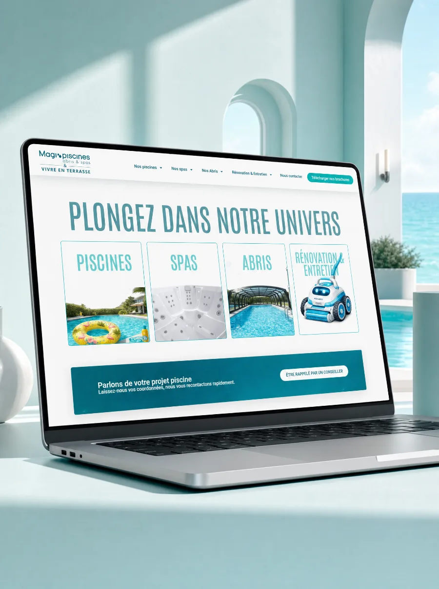 Le site de Magi-Piscines sur un écran d'ordinateur portable