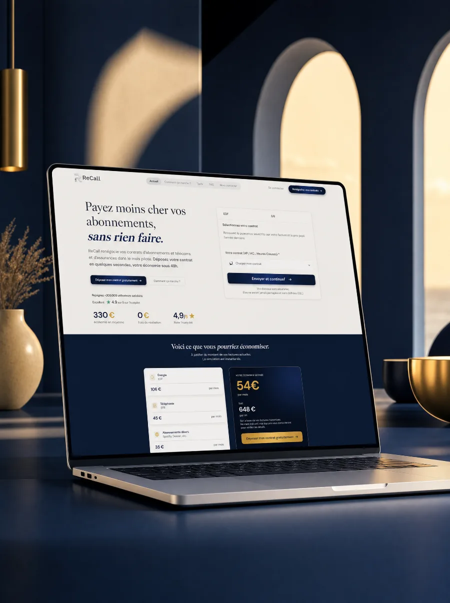 Le site de ReCall sur un écran d'ordinateur portable